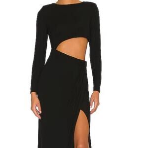 ASTR The Label Black Long Sleeve Cut Out Dress, Side Slit Midi Dress Sz Small